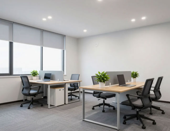 Tidy open-plan office with clean desks